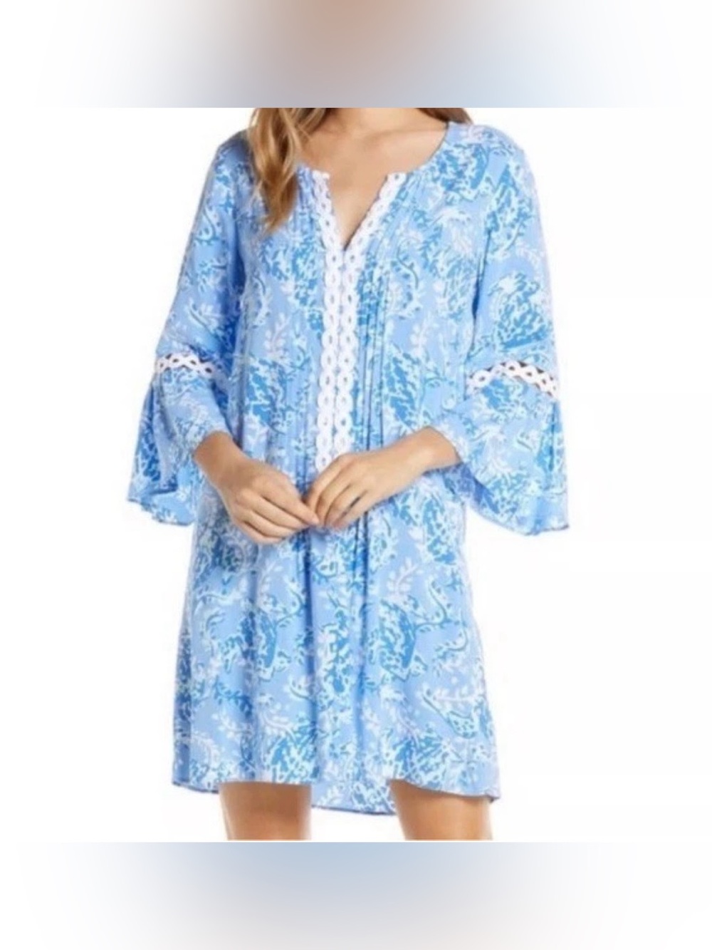 Lilly Pulitzer Blue and White Floral Print Tunic Dress Sz.M